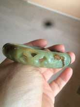 Load image into Gallery viewer, 51mm 100% Natural yellow/blue/brown/black carved bunny/window Xiu Jade (Serpentine) bangle XY11