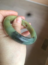 Load image into Gallery viewer, 51mm 100% Natural yellow/blue/brown/black carved bunny/window Xiu Jade (Serpentine) bangle XY11