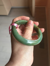 Load image into Gallery viewer, 56mm Certified Type A 100% Natural Pine Green subtle mottling russet accent Jadeite bangle KS40-1642