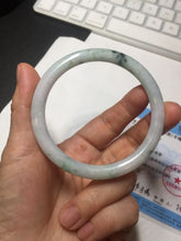 Load image into Gallery viewer, 57mm certified 100% natural type A light green/purple with green fly flowers round cut jadeite jade bangle BN59-3125