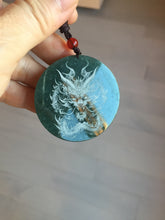 Load image into Gallery viewer, 48.7mm 100% Natural dark green/black/gray Guatemala jadeite intaglio dragon Pendant/handhold worry stone PD193