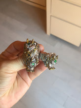 Load image into Gallery viewer, 100% natural type A icy watery green jadeite with metal base Dragon Guardian Ring or thumb ring PD192