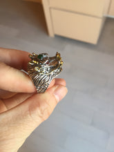 Load image into Gallery viewer, 100% natural type A icy watery green jadeite with metal base Dragon Guardian Ring or thumb ring PD192
