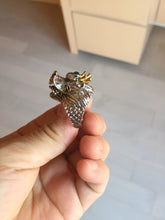 Load image into Gallery viewer, 100% natural type A icy watery green jadeite with metal base Dragon Guardian Ring or thumb ring PD192