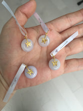Load image into Gallery viewer, Type A 100% Natural light purple white Jadeite Jade Safety Guardian Button donuts Pendant group AU76