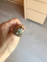 Load image into Gallery viewer, 100% natural type A icy watery green jadeite with metal base Dragon Guardian Ring or thumb ring PD192
