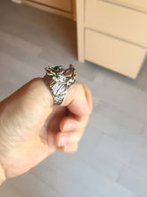 Load image into Gallery viewer, 100% natural type A icy watery green jadeite with metal base Dragon Guardian Ring or thumb ring PD192