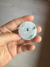 Load image into Gallery viewer, 37.9mm Type A 100% Natural icy watery white purple with green floating flowers Jadeite Jade Safety Guardian Button donuts couple pendant PA65