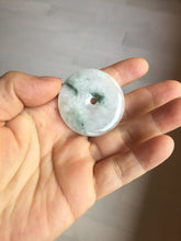 Load image into Gallery viewer, 37.9mm Type A 100% Natural icy watery white purple with green floating flowers Jadeite Jade Safety Guardian Button donuts couple pendant PA65