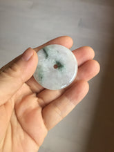 Load image into Gallery viewer, 37.9mm Type A 100% Natural icy watery white purple with green floating flowers Jadeite Jade Safety Guardian Button donuts couple pendant PA65