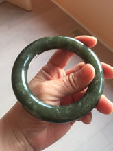 Load image into Gallery viewer, 59mm certified 100% Natural dark green/gray/black chubby round cut nephrite Jade bangle HF86-0209