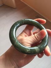 Load image into Gallery viewer, 59mm certified 100% Natural dark green/gray/black chubby round cut nephrite Jade bangle HF86-0209