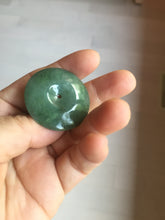 Load image into Gallery viewer, 34mm Type A 100% Natural oily dark green(老油青) Jadeite Jade Safety Guardian lenticular disc Button donuts pendant PA106