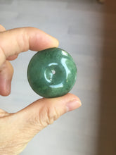 Load image into Gallery viewer, 34mm Type A 100% Natural oily dark green(老油青) Jadeite Jade Safety Guardian lenticular disc Button donuts pendant PA106