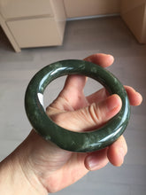 Load image into Gallery viewer, 59mm certified 100% Natural dark green/gray/black chubby round cut nephrite Jade bangle HF86-0209
