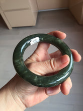 Load image into Gallery viewer, 59mm certified 100% Natural dark green/gray/black chubby round cut nephrite Jade bangle HF86-0209