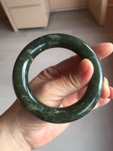 Load image into Gallery viewer, 55.5mm certified 100% Natural dark green/gray/black chubby round cut nephrite Jade bangle HF85-0882