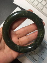Load image into Gallery viewer, 55.5mm certified 100% Natural dark green/gray/black chubby round cut nephrite Jade bangle HF85-0882