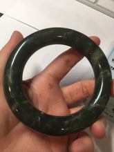 Load image into Gallery viewer, 59mm certified 100% Natural dark green/gray/black chubby round cut nephrite Jade bangle HF86-0209