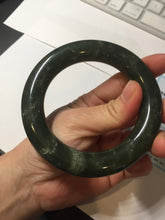 Load image into Gallery viewer, 59mm certified 100% Natural dark green/gray/black chubby round cut nephrite Jade bangle HF86-0209