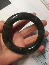 Load image into Gallery viewer, 59mm certified 100% Natural dark green/gray/black chubby round cut nephrite Jade bangle HF86-0209
