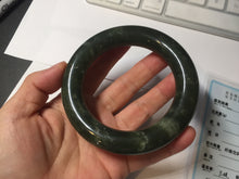 Load image into Gallery viewer, 59mm certified 100% Natural dark green/gray/black chubby round cut nephrite Jade bangle HF86-0209
