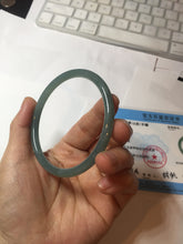 Load image into Gallery viewer, 60.5mm Certified Type A 100% Natural icy watery deep sea dark green/blue/gray/black snowly Guatemala slim round cut Jadeite bangle PB145-8150