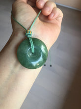 Load image into Gallery viewer, 34mm Type A 100% Natural oily dark green(老油青) Jadeite Jade Safety Guardian lenticular disc Button donuts pendant PA106