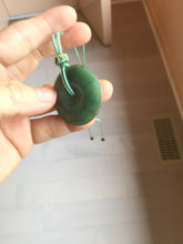 Load image into Gallery viewer, 34mm Type A 100% Natural oily dark green(老油青) Jadeite Jade Safety Guardian lenticular disc Button donuts pendant PA106