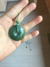 Load image into Gallery viewer, 34mm Type A 100% Natural oily dark green(老油青) Jadeite Jade Safety Guardian lenticular disc Button donuts pendant PA106