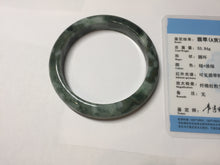 Load image into Gallery viewer, 59.5mm Certified Type A 100% Natural dark green gray black camouflage color Jadeite bangle PD139-6273