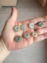 Load image into Gallery viewer, 14.5-16.4mm Type A 100% Natural icy watery light green white gray Jadeite Jade Safety Guardian Button donuts Pendant group AU80