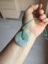 Load image into Gallery viewer, 37mm Type A 100% Natural light green purple Jadeite Jade Safety Guardian Button donuts pendant PA108