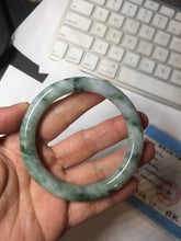 Load image into Gallery viewer, 56mm certified 100% natural Type A light green/white with green floating flowers round cut jadeite jade bangle BS92-6607