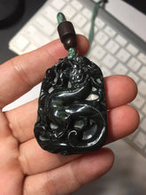 Load image into Gallery viewer, 100% Natural clear dark green/black jadeite jade(Mocui, 墨翠) dragon Pendant/handhold worry stone BL128