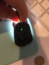 Load image into Gallery viewer, 100% Natural clear dark green/black jadeite jade(Mocui, 墨翠) dragon Pendant/handhold worry stone BL128