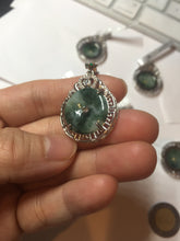 Load image into Gallery viewer, Type A 100% Natural dark green with green floating flowers Jadeite Jade Safety Guardian Button donuts Pendant group X138
