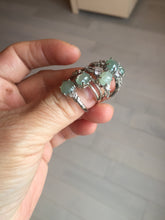 Load image into Gallery viewer, 100% natural type A icy watery green dark green four-prong jadeite jade ring group AA88