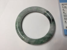Load image into Gallery viewer, 55.8mm certified 100% natural Type A light green white purple with green floating flowers round cut jadeite jade bangle BS94-6610