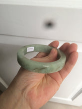 Load image into Gallery viewer, 59.5mm certified type A 100% Natural light green/gray chubby square style Jadeite Jade bangle AZ38-1505