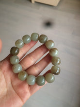 Load image into Gallery viewer, 14x13mm 100% Natural light green/gray/brown with brown flying dandelions vintage style nephrite Jade bead bracelet HE84