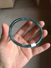 Load image into Gallery viewer, 59.5mm Certified Type A 100% Natural dark green/blue/gray Guatemala slim round cut Jadeite bangle PD177-2483
