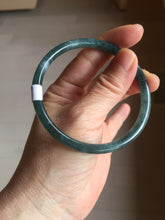 Load image into Gallery viewer, 59.5mm Certified Type A 100% Natural dark green/blue/gray Guatemala slim round cut Jadeite bangle PD177-2483