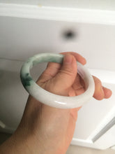 Load image into Gallery viewer, 58.8mm certified 100% Natural green/white with green floating flowers Jadeite Jade bangle AZ37-4365