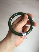 Load image into Gallery viewer, 60.5mm certified 100% Natural dark green/black round cut nephrite Jade(碧玉) bangle HN13-1575