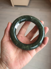 Load image into Gallery viewer, 59.5mm certified 100% Natural dark green/gray (nebula dust) chubby round cut nephrite Jade bangle HE101-0201