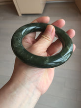 Load image into Gallery viewer, 59.5mm certified 100% Natural dark green/gray (nebula dust) chubby round cut nephrite Jade bangle HE101-0201