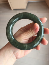 Load image into Gallery viewer, 59.5mm certified 100% Natural dark green/gray (nebula dust) chubby round cut nephrite Jade bangle HE101-0201