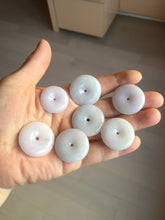 Load image into Gallery viewer, 22.3-26.6mm Type A 100% Natural light purple white Jadeite Jade Safety Guardian Button donuts Pendant BF136