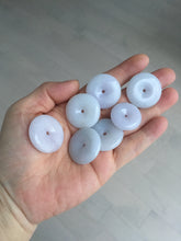 Load image into Gallery viewer, 22.3-26.6mm Type A 100% Natural light purple white Jadeite Jade Safety Guardian Button donuts Pendant BF136